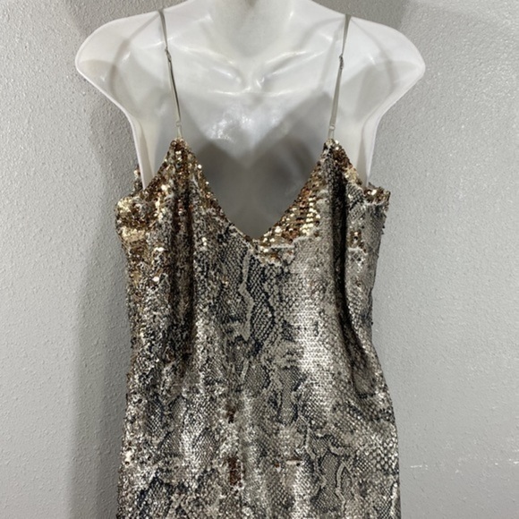 NWT Cupcakes and Cashmere sequin snake gold reversible tank slip dress mediumBB9 - Picture 12 of 14